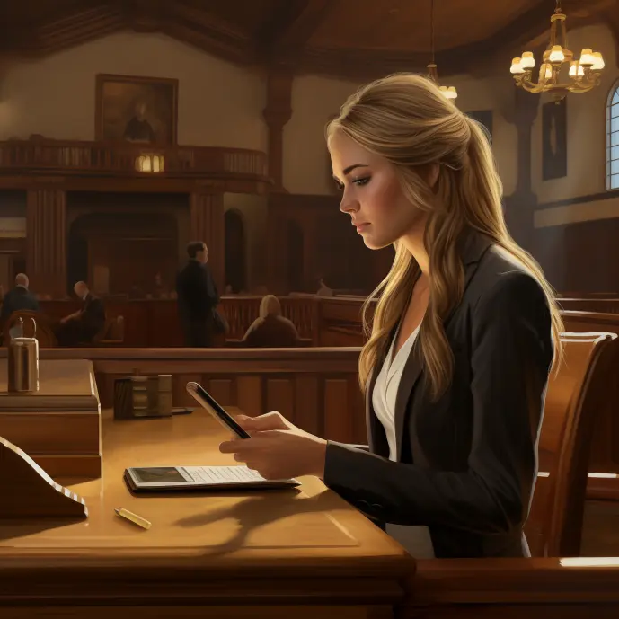 a female attorney working in a courtroom